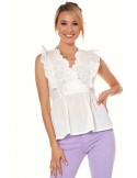 Bluza de vara dama cu brodat fata, crem 87222 - Magazin online - Boutique